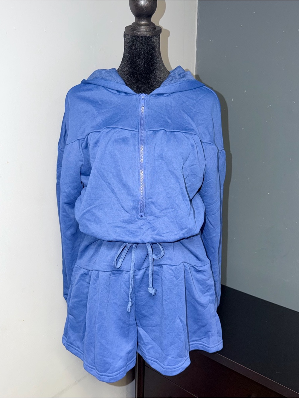 Relaxed Periwinkle Hoodie and Shorts Set/OS
